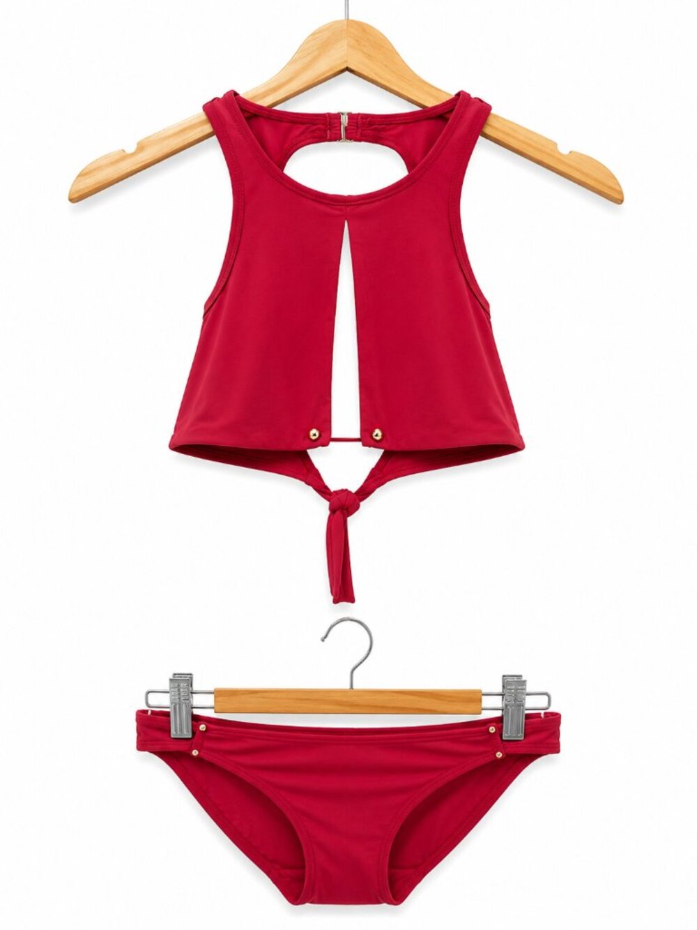 Robin Piccone Red Cutout Two Piece Bikini Swimsuit Set
